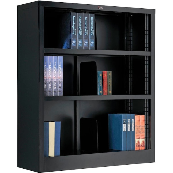 Global Industrial All Steel Bookcase 36 W x 12 D x 42 H Black 3 Openings 277440BK - main